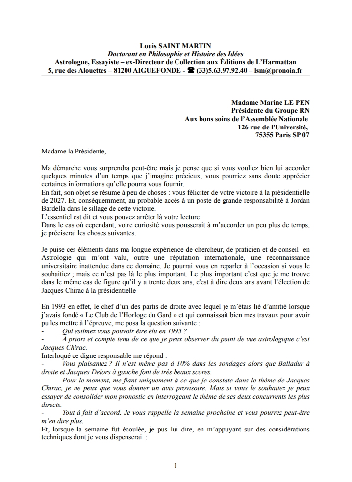 Première lettre à Marine le Pen