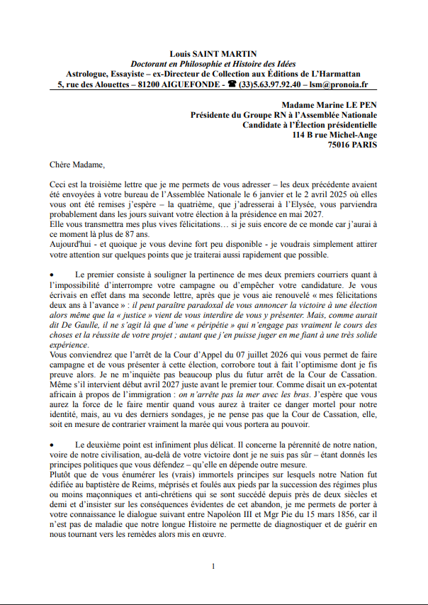 Troisième lettre à Marine le Pen